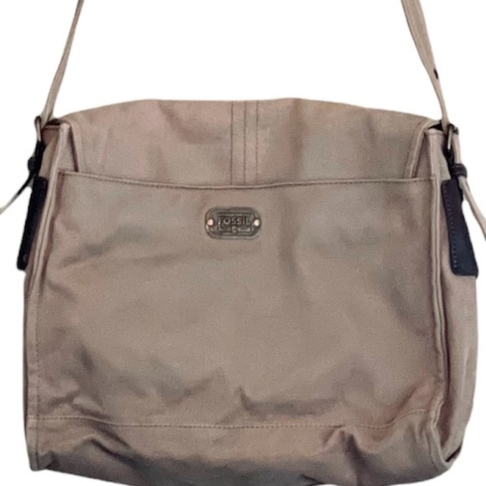FOSSIL LARGE TAN CANVAS LARGE CROSSBODY BAG - Picture 5 of 13